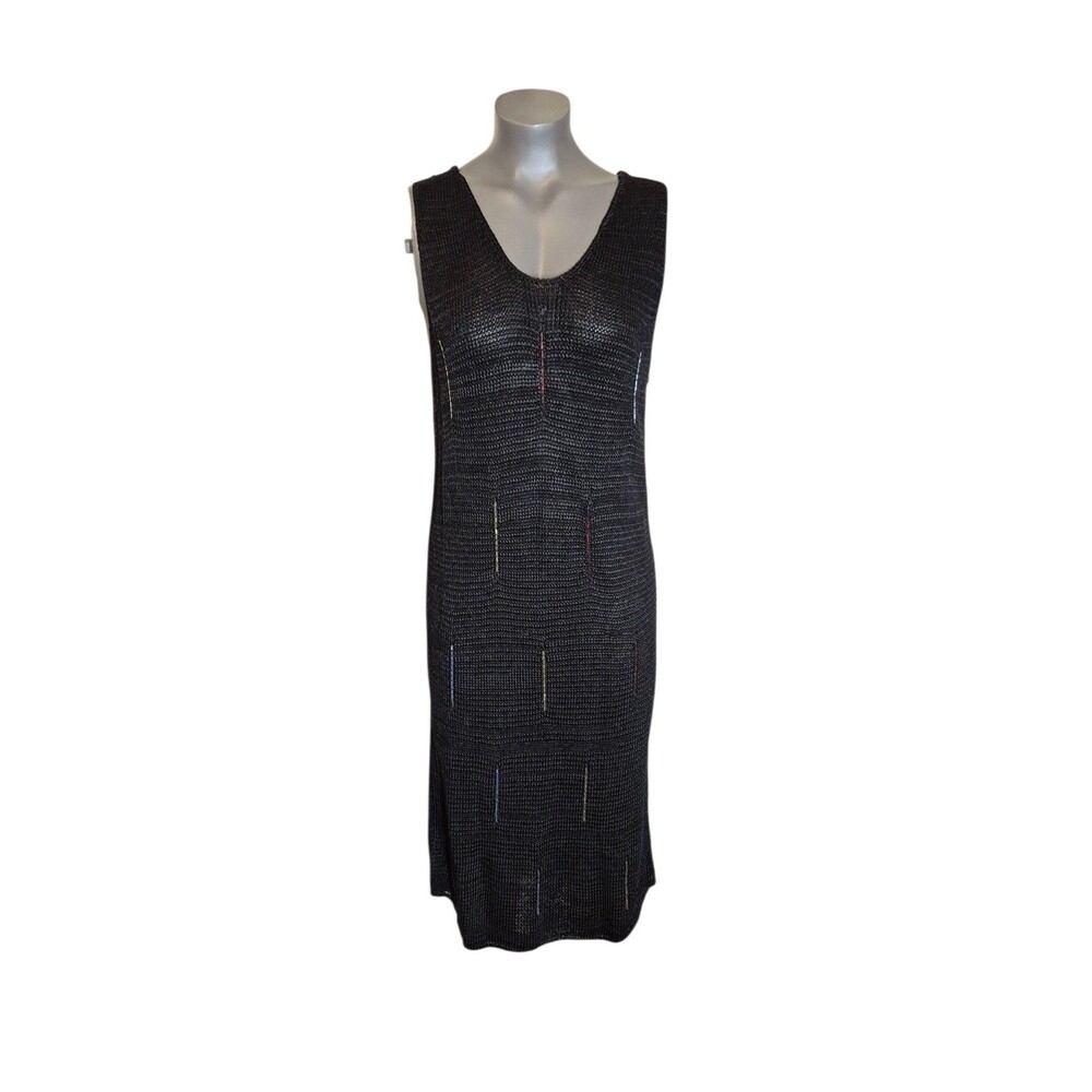 Helen Hsu VTG 90s Y2k Knit Maxi Dress Sleeveless Beaded Accent Dress Blk Sz M/L